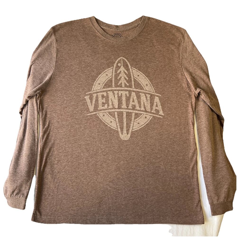 Earthspun Apparel Men Shirt Size L Brown Ventana Logo Long Sleeve Crew Neck
